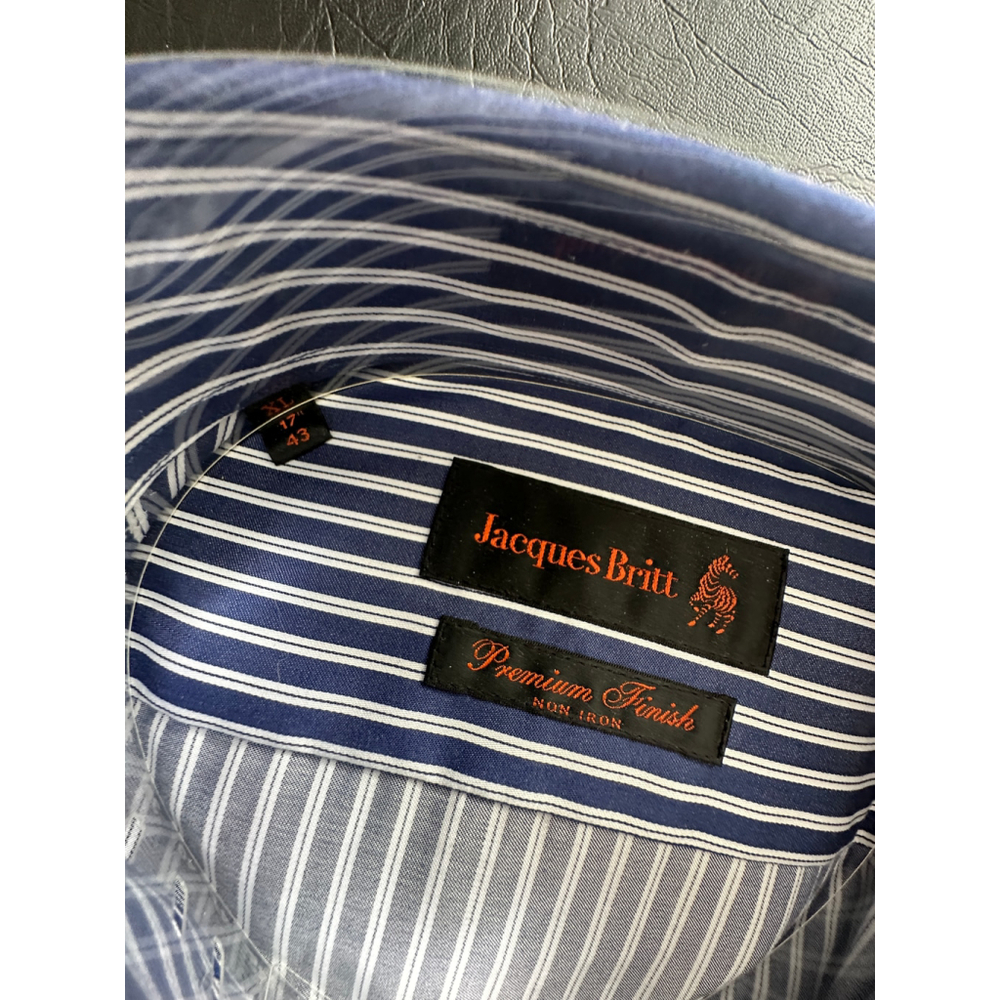 Jacques Britt Custom Fit Dress Shirt Quiet Luxury XL Blue Striped Cotton NWT - Picture 3 of 7